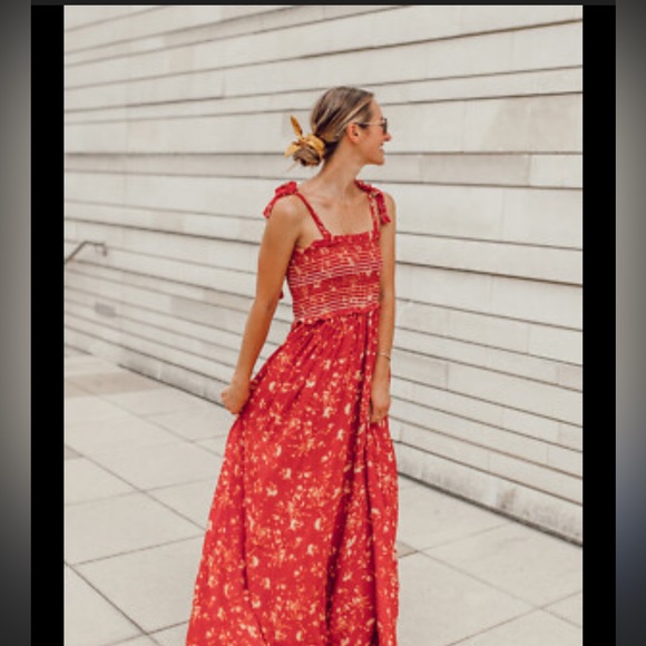 Free People Red Floral Wide Leg Jumpsuit Size S - Picture 3 of 7